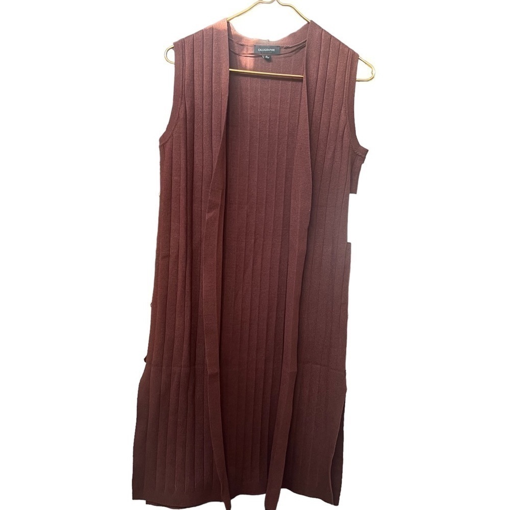 Anthropologie Calligraphie Women’s Longline Vest S Chocolate Brown Ribbed NWT